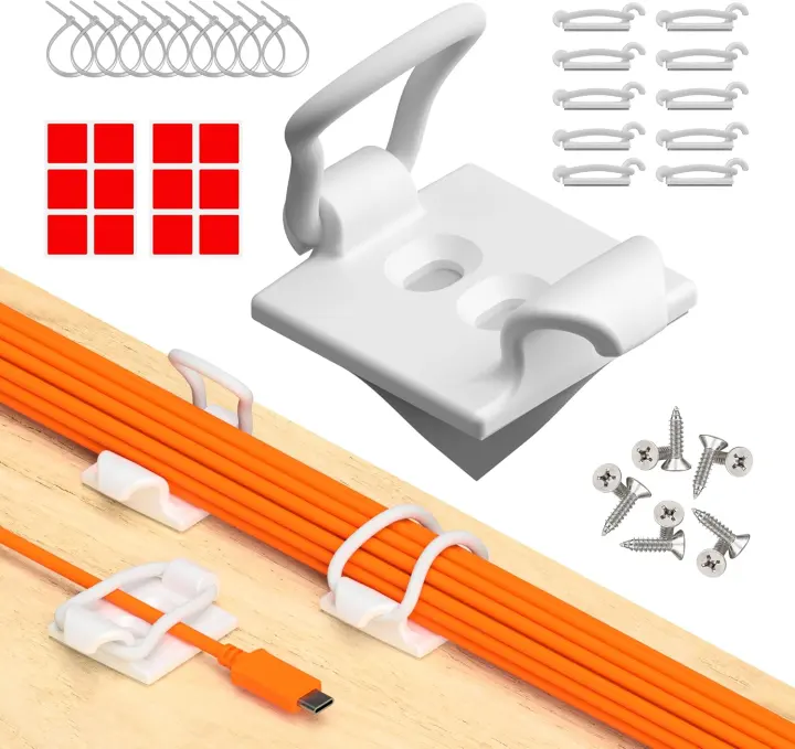 10-Pack Elastic Adhesive Cable Clips — Adjustable Cord Organizers