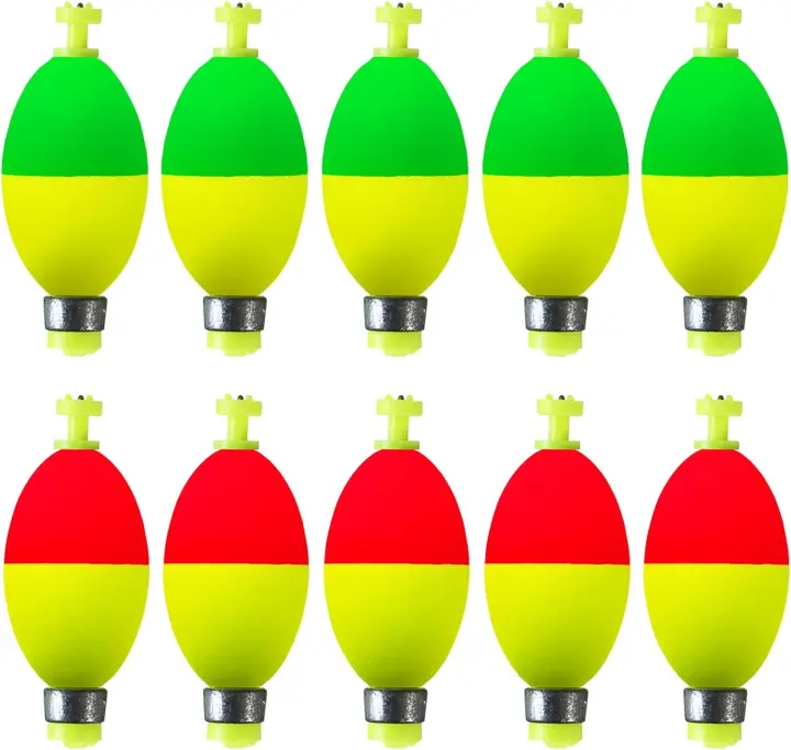 10-Pack Weighted Snap-On Fishing Bobbers — Foam Ball & Oval Floats