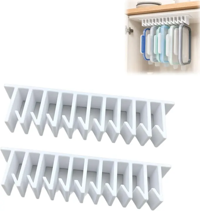 10-Slot Lid Organizer — Hanging Cabinet Rack for Container Lids