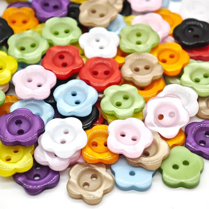 100-Piece Flower Resin Buttons, 12.5mm (10 Colors) Sewing Supply