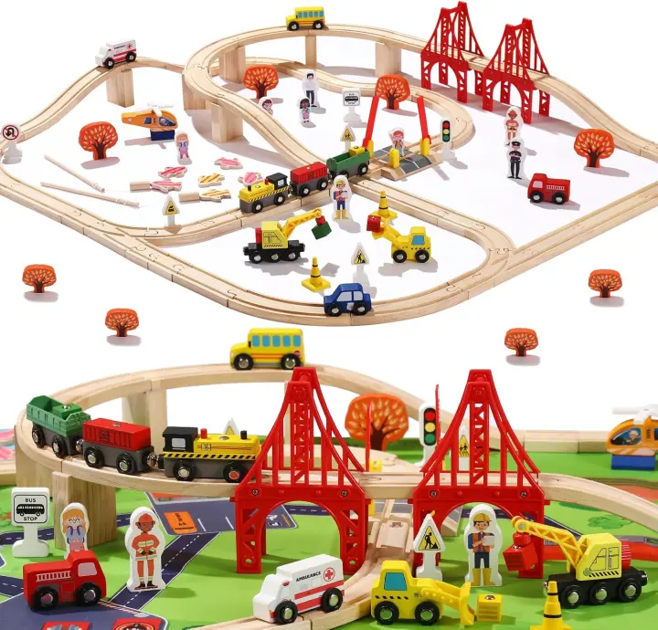 100-Piece Wooden Train Track Set — Large Railway Playset
