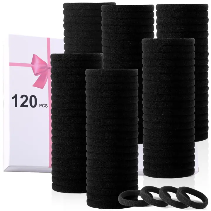 120-Pack Black Seamless Nylon Hair Ties — Elastic Ponytail Holders