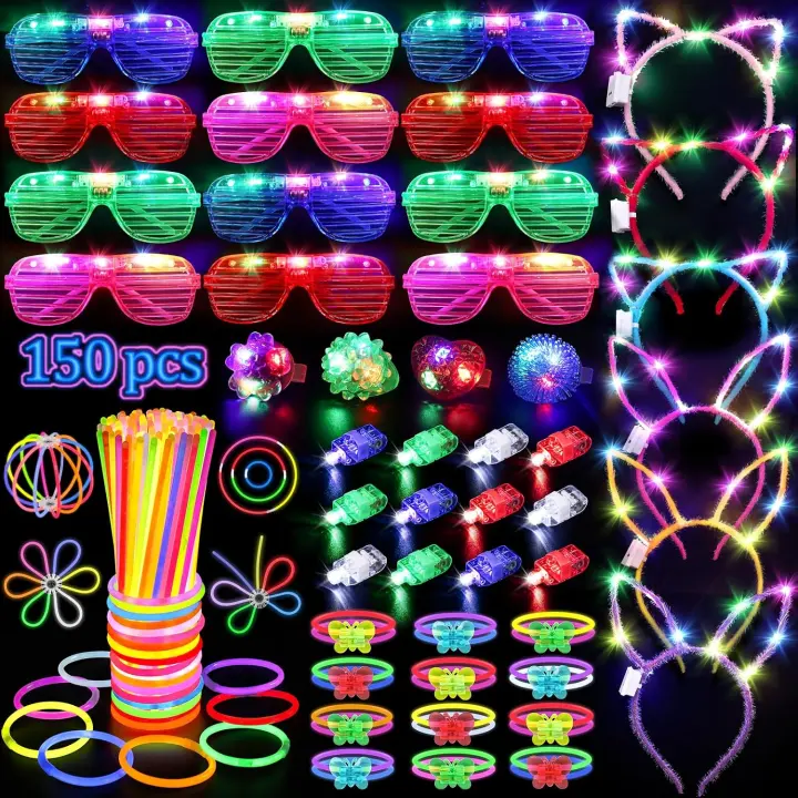 150-Piece Glow-in-the-Dark Party Kit — Glow Sticks & LED Wearables