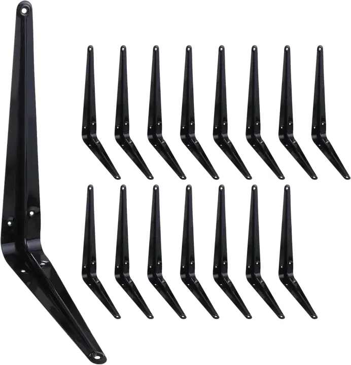 16-Pack 10 Inch Black Metal L Shelf Brackets — Heavy-Duty Steel Supports