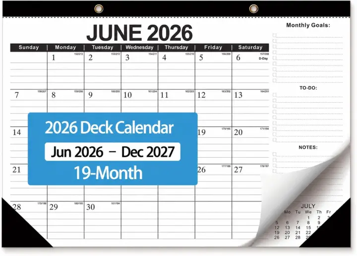 19-Month Desk Calendar (Jun 2026–Dec 2027), 17×12 in Black