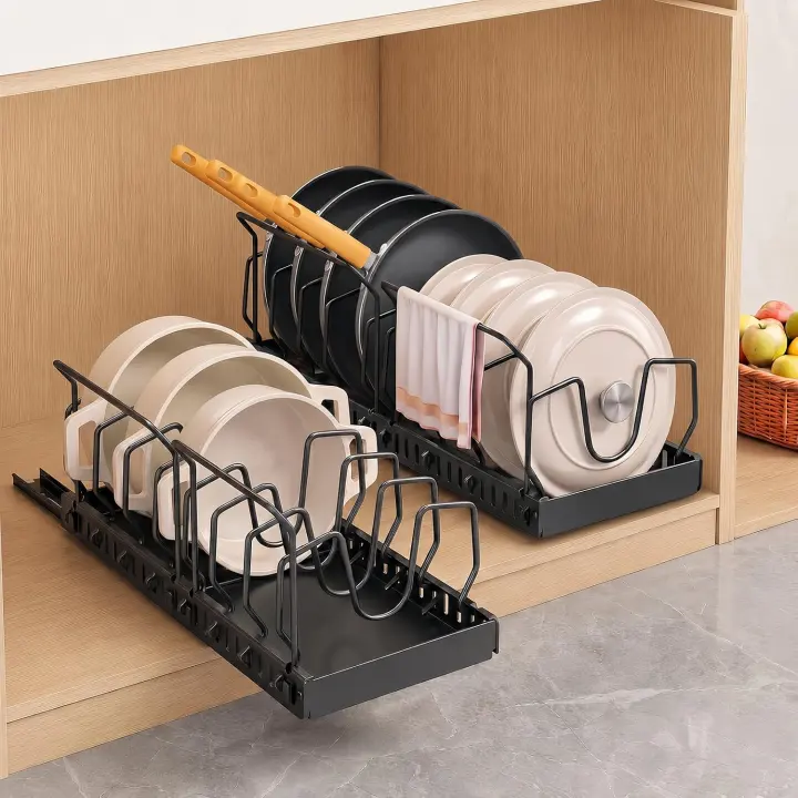 2-Pack Slide-Out Pot & Pan Organizer — 10-Divider Under-Cabinet Rack