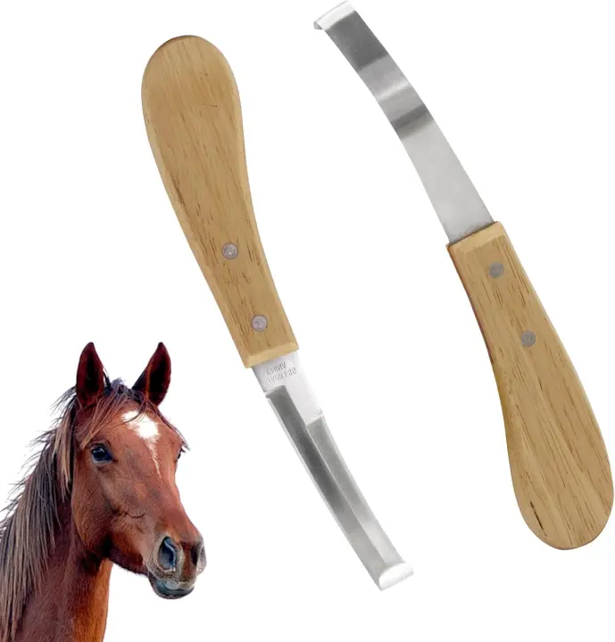 2-Piece Stainless Steel Double-Edged Hoof Knife Set with Wooden Handles