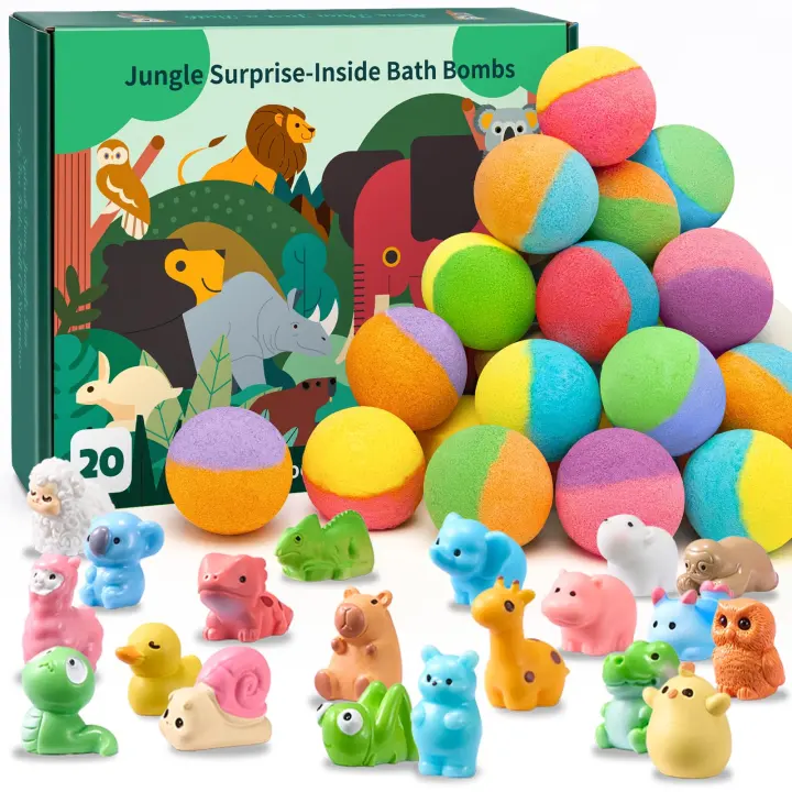 20 Jungle Animal Kids Bath Bombs Gift Set with Surprise Toys