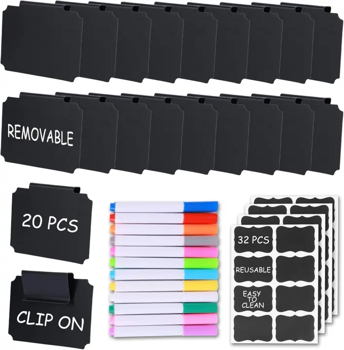 20-Piece Clip-On Basket Label Set with Chalk Tags and Markers