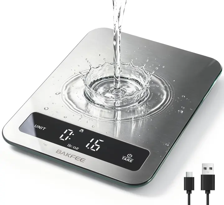 22 lb Kitchen Food Scale — IP67 Waterproof, USB-C Rechargeable (Grey)