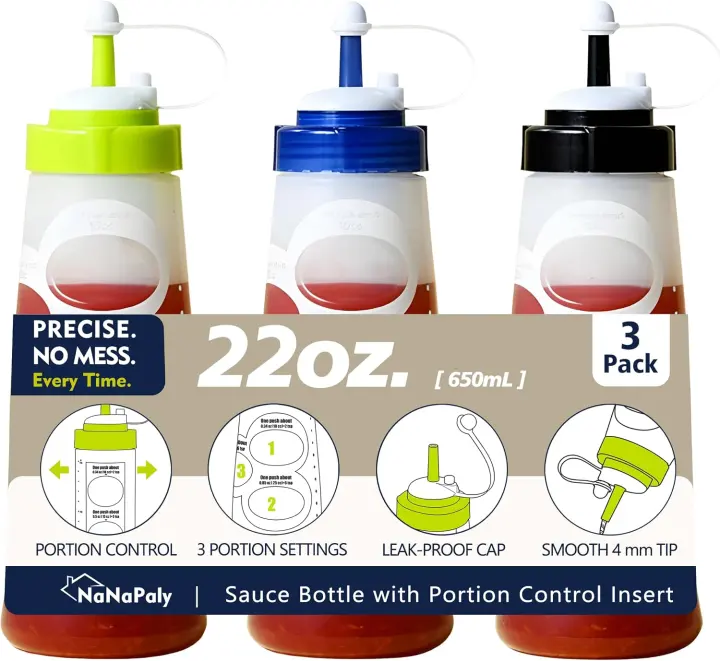 22 oz BBQ Condiment Squeeze Bottles with Removable Dosing Insert — 3 Pack