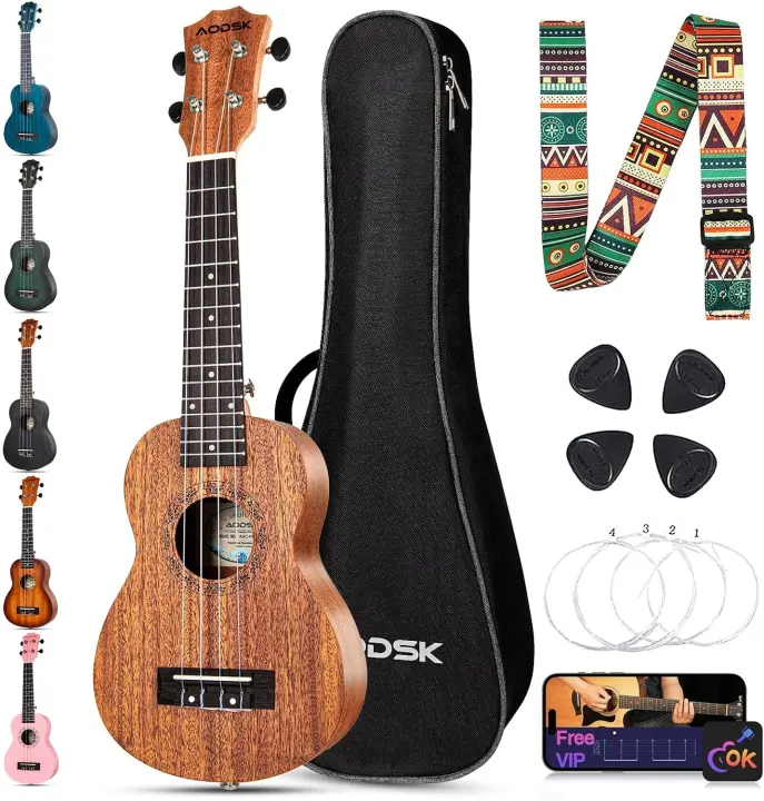 23-Inch Concert Ukulele Starter Kit — Sapele Concert Uke (Black)