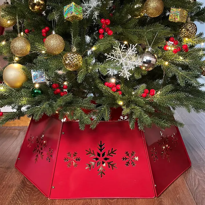 28" Metal Christmas Tree Collar — Snowflake Design for Pencil & Standard Trees