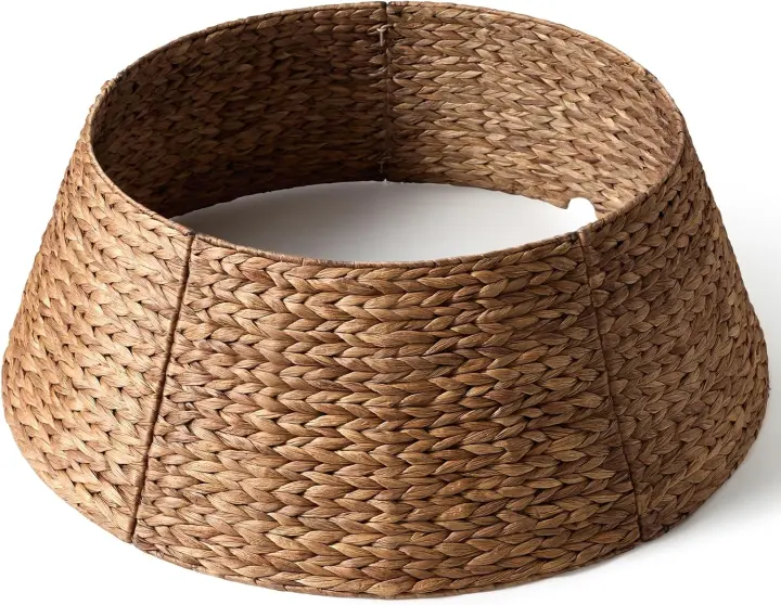 28in Woven Hyacinth Tree Collar — Rattan Farmhouse Tree Base Cover