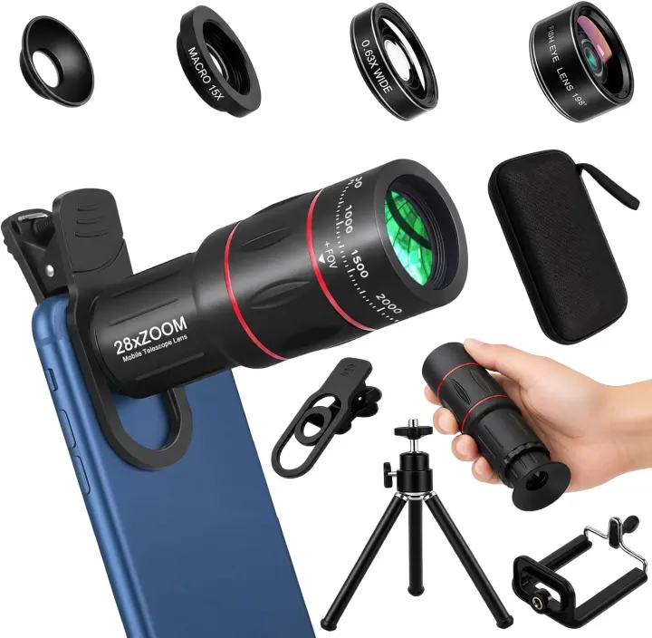 28X Telephoto Phone Camera Lens Kit — 4‑in‑1 with Tripod