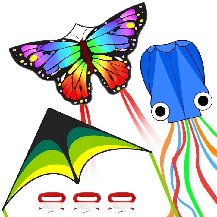 3-Pack Easy-Fly Beach Kite Set for Kids & Adults
