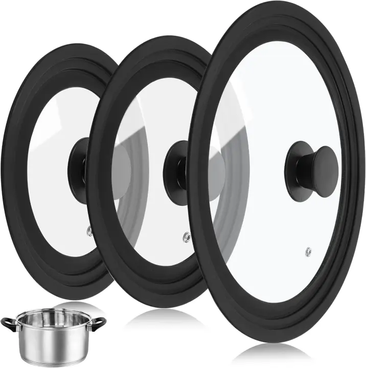 3-Piece Universal Tempered-Glass Pan Lids (Fits 6–12")