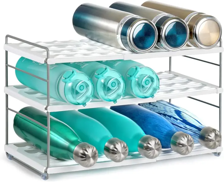 3-Tier Adjustable Water Bottle Organizer Rack for Cabinets
