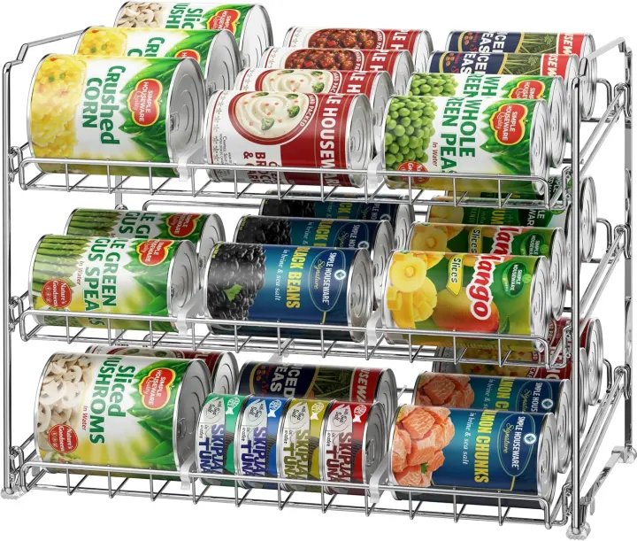 3-Tier Stackable Can Organizer Rack — Chrome Can Storage (Holds 36)