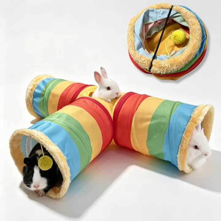 3-Way Collapsible Rabbit Tunnel — Foldable Play Tube for Small Pets