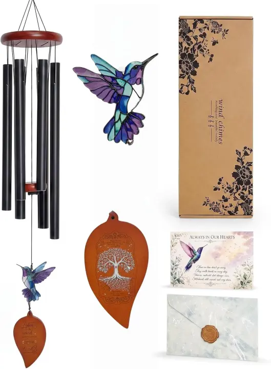 36-Inch Memorial Wind Chime with Hummingbird Accent