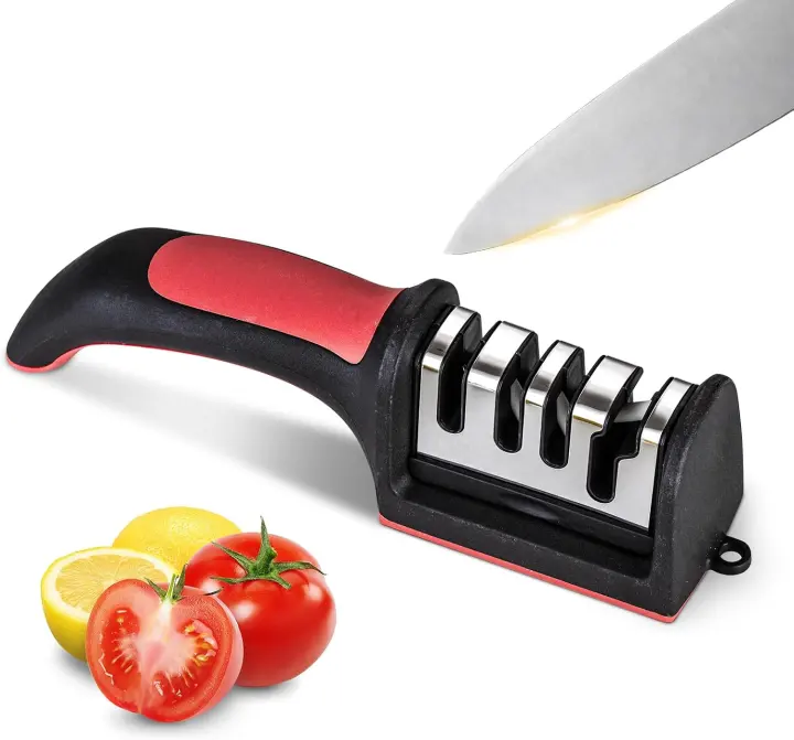 4-in-1 Manual Knife & Scissor Sharpener with Tungsten, Diamond, Ceramic Slots