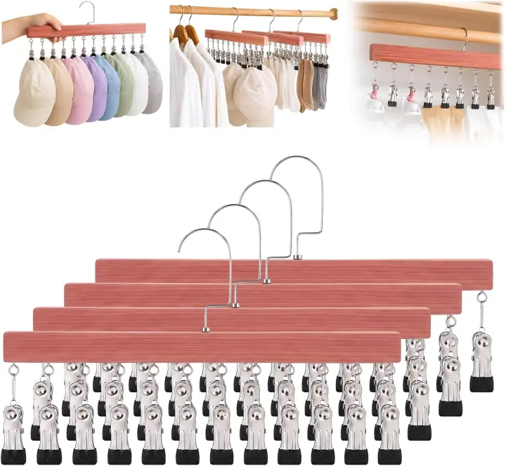4-Pack Cedar Clip Hangers — 12-Clip 360° Rotating Closet Organizer