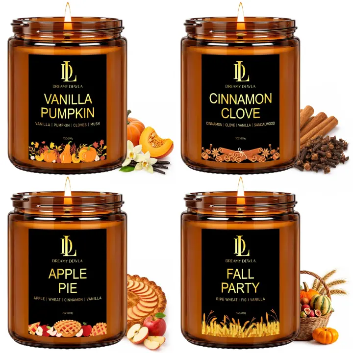4-Pack Fall Scented Soy Candle Set — 7oz Jars, Autumn Collection