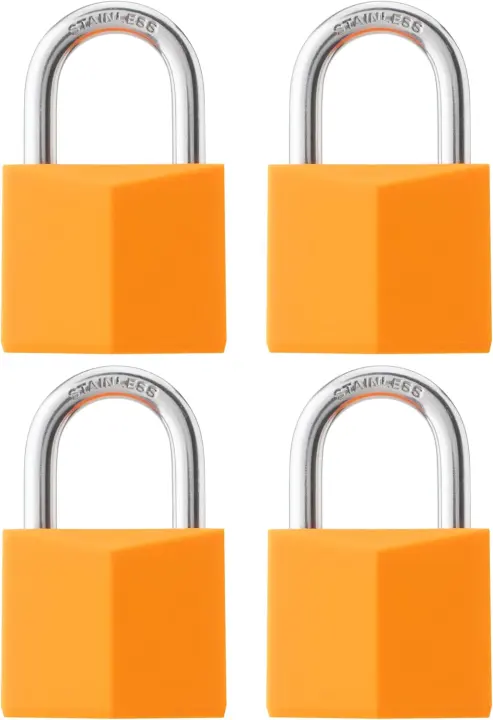 4-Pack Keyed-Alike Orange Brass Padlocks — 1-9/16" Body