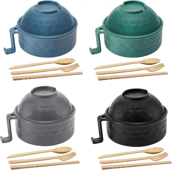 4-Set 33 oz Microwave Ramen Cooker Set — Assorted Colors