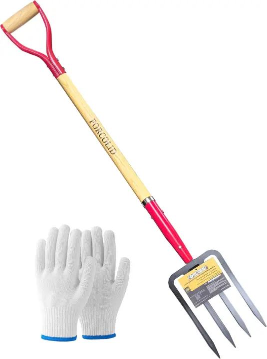 4-Tine Garden Fork — 45" Spading/Pitch Fork with Forged Y-Grip