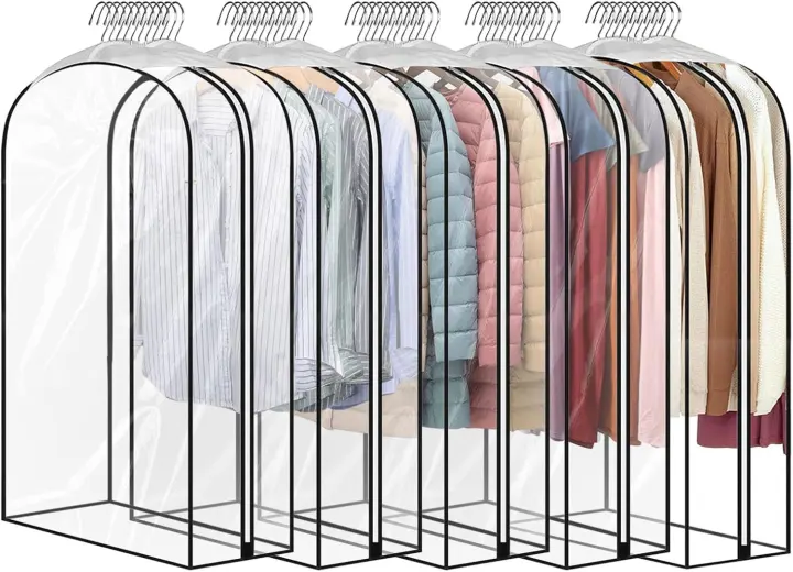 5-Pack 40-Inch Clear Garment Bags with 10-Inch Gusset — Hanging Clothing Covers