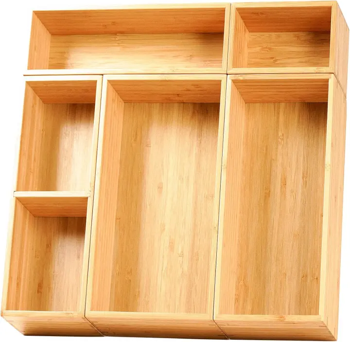 5-Piece Bamboo Drawer Organizer Set — Modular Storage Bins