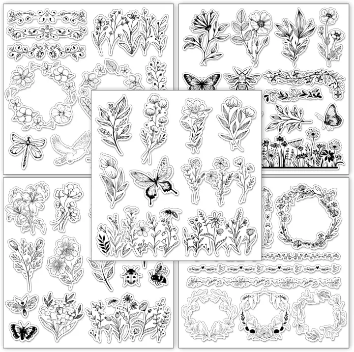 5-Sheet Wildflower Silicone Clear Stamps Set for Cardmaking