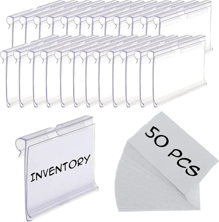 50-Pack Clear Clip-On Label Holders for Storage Bins