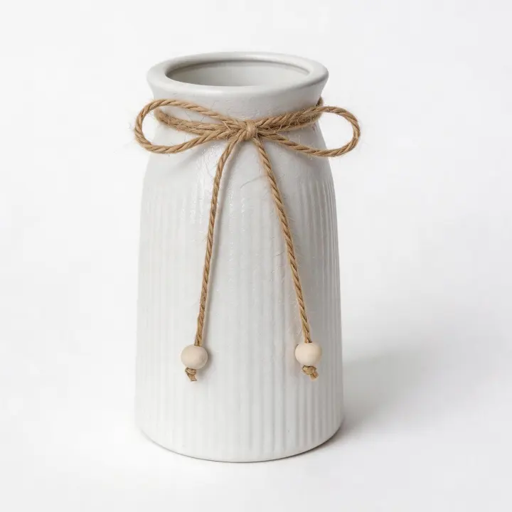 6-Inch Textured Ceramic Table Vase with Twine Accent