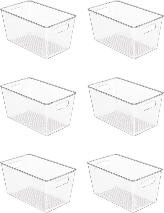 6-Pack Clear Medium Storage Bins — Pantry & Fridge Organizers