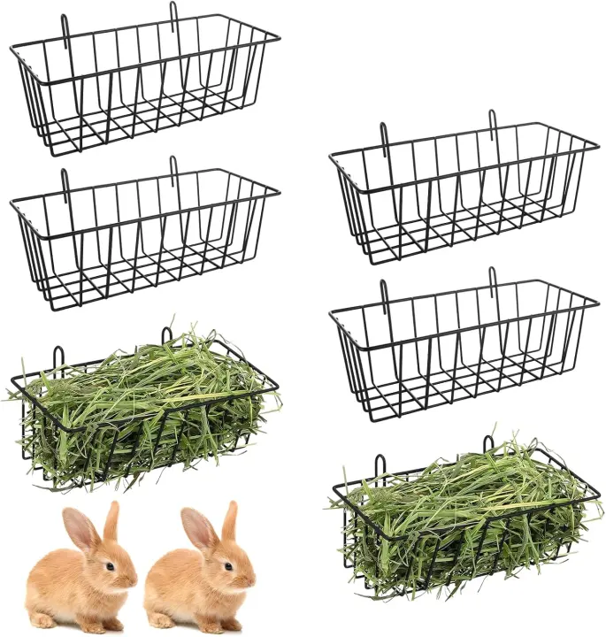 6-Pack Heavy-Duty Rabbit Hay Feeders with Hooks — 9x4x3 in