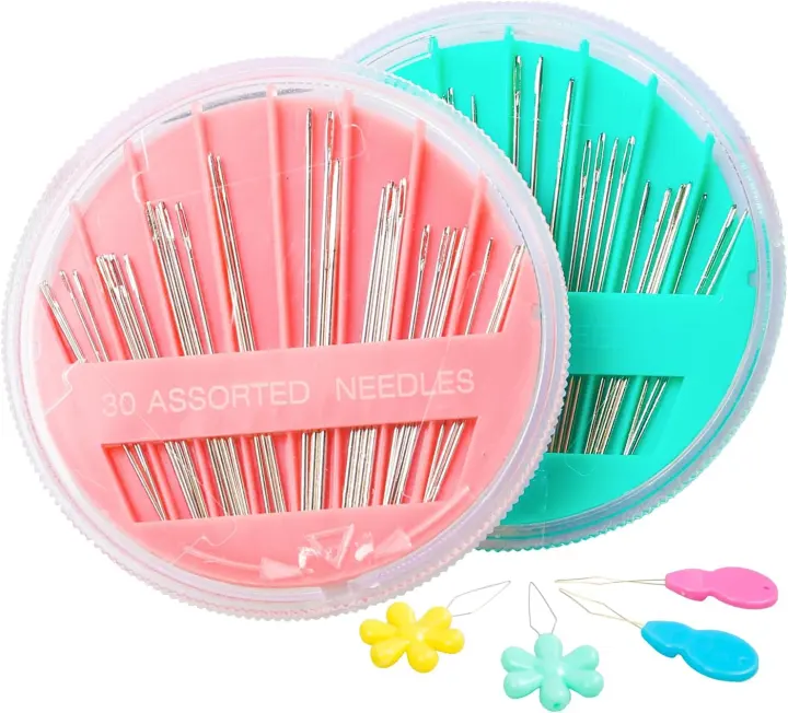 60-Pack Hand Sewing Needles Set with Threaders — Assorted Large-Eye Needles