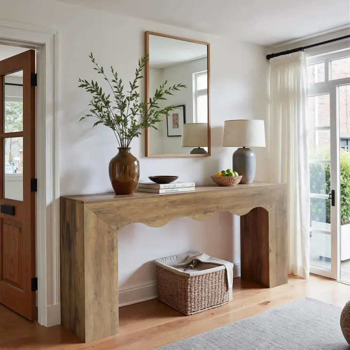 63" Farmhouse Console Table with Wavy Edge — Narrow Sofa/Entry Table