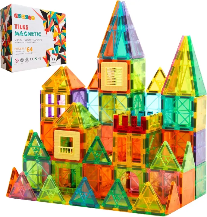 64-Piece Magnetic Building Tiles Set for Kids (Ages 3+)