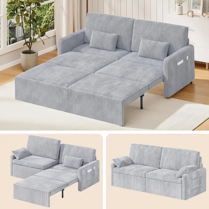 78.7in King-Size Convertible Sofa Bed — 6-in-1 Corduroy Pull-Out Couch