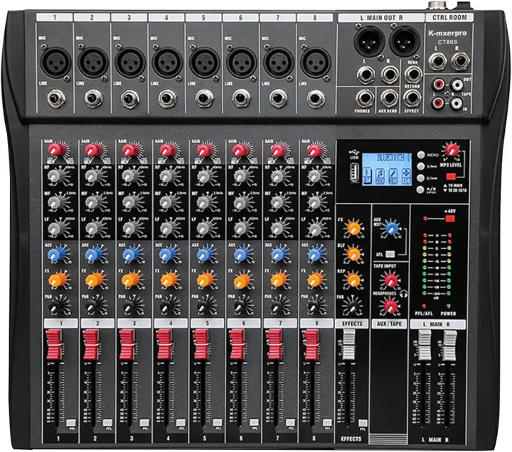 8-Channel Audio Mixer Console with USB, Bluetooth & 48V Phantom