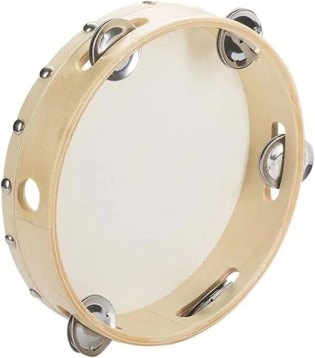 8-Inch Wooden Handheld Tambourine — Single-Row, Five-Pair Jingles