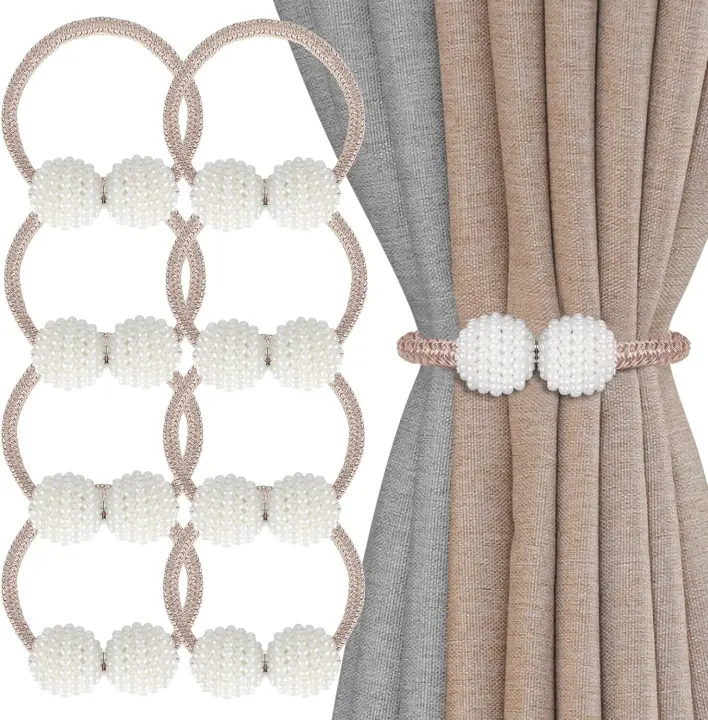 8-Pack Magnetic Pearl Curtain Tiebacks — Champagne Drapery Holdbacks