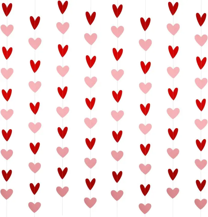 8-Pack Valentine's Heart Garland in Red & Pink — Hanging Party Decor