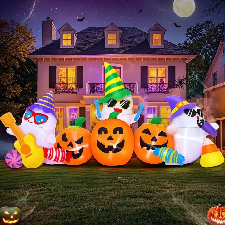 8ft Halloween Inflatable Ghost & Pumpkin Band Yard Decoration