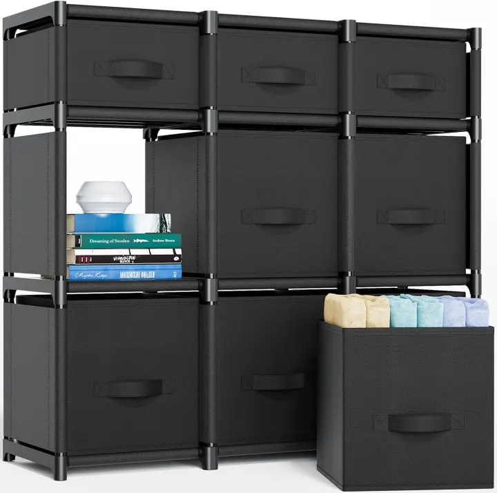 9-Cube Modular Closet Organizer with Fabric Drawers