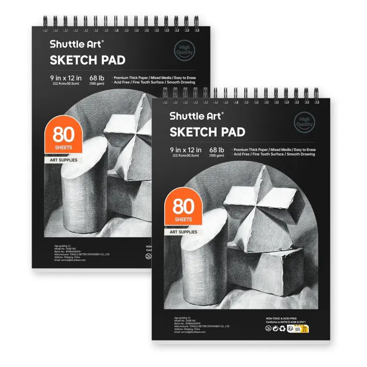 9 x 12 Artist Sketch Pads — 160 Sheets (2-Pack) for Drawing