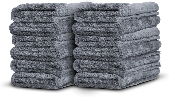Adam's Edgeless Grey Microfiber Towels — 12-Pack, 480 GSM, 16×16